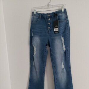 ALLOY APPAREL Tall Cindy Distressed Flare Jeans | SIZE 14 | 37" Inseam NWT